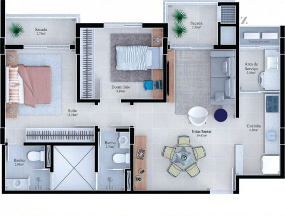 Imagem Apartamento com 2 Quartos à Venda, 70 m²em Michel - Criciúma