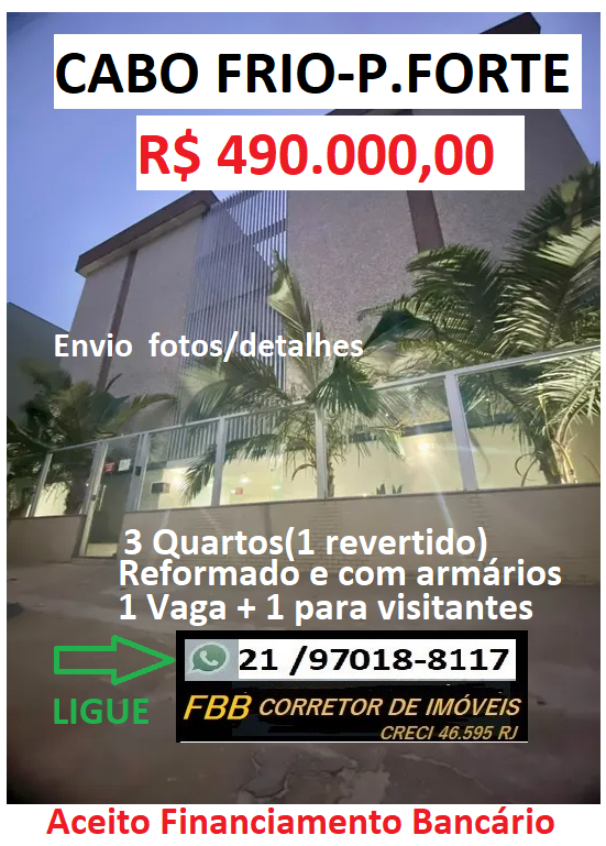 Apartamento com 3 Quartos à Venda, 72 m² em Passagem - Cabo Frio