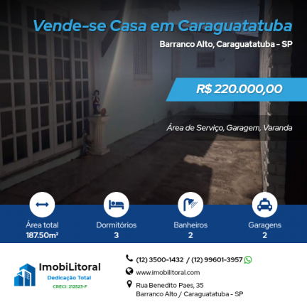 Casa com 3 Quartos à Venda, 187 m² em Barranco Alto - Caraguatatuba