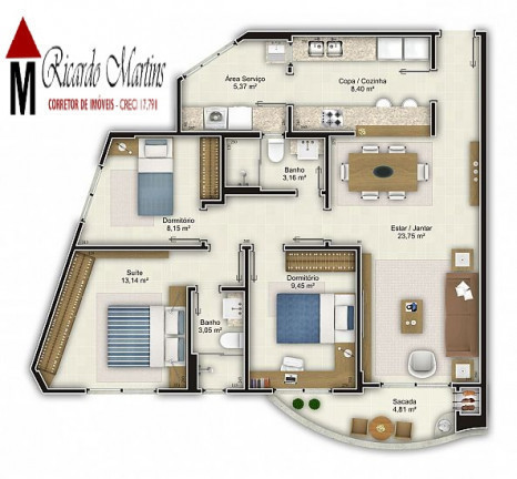 Imagem Apartamento com 3 Quartos à Venda, 135 m²em Centro - Criciúma Imagem Apartamento com 3 Quartos à Venda, 135 m²em Centro - Criciúma