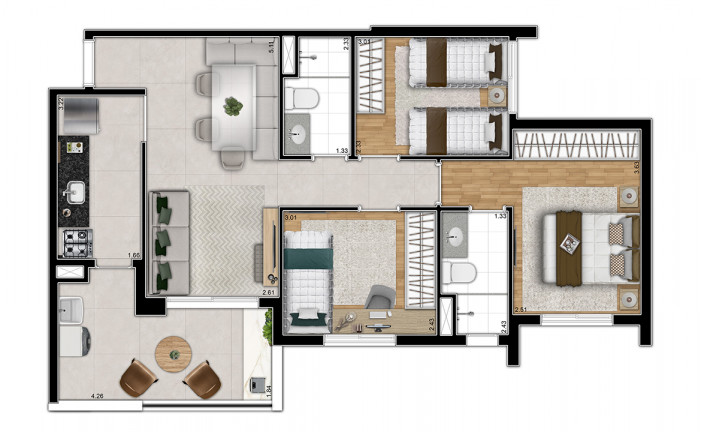 Imagem Apartamento com 3 Quartos à Venda, 70 m² em Ferreira - São Paulo