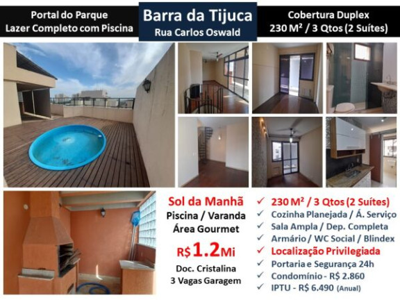 Cobertura com 3 Quartos à Venda, 230 m² em Barra da Tijuca - Rio de Janeiro