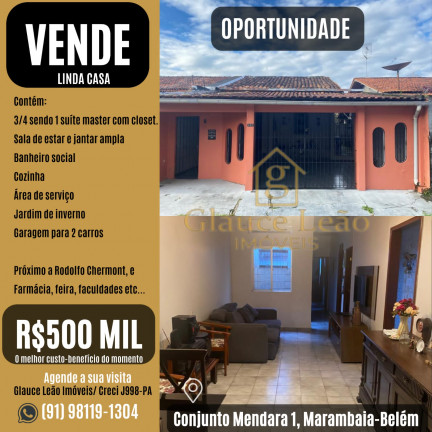 Imagem Casa com 3 Quartos à Venda, 120 m² em Marambaia - Belém Imagem Casa com 3 Quartos à Venda, 120 m² em Marambaia - Belém