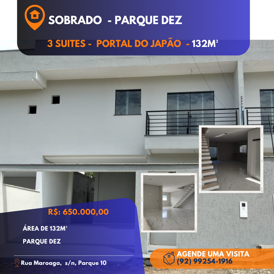 Sobrado com 3 Quartos à Venda, 132 m²em Parque 10 de Novembro - Manaus