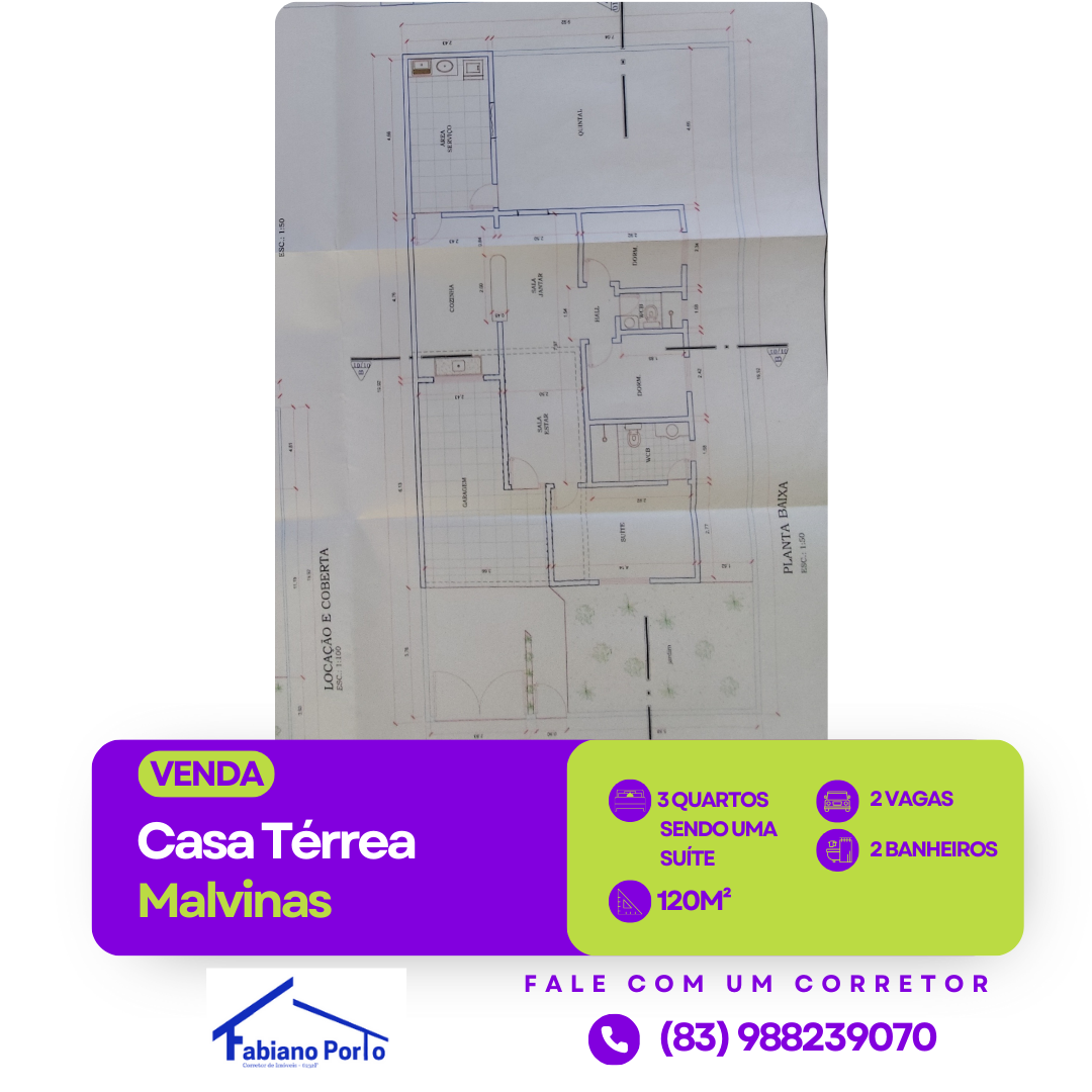 Casa com 3 Quartos à Venda, 120 m²em Malvinas - Campina Grande