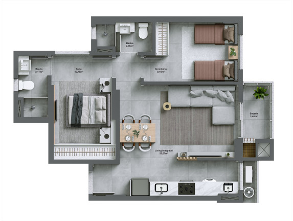 Imagem Apartamento com 2 Quartos à Venda, 67 m² em Comerciário - Criciúma