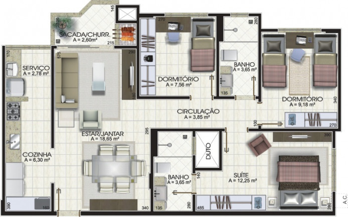 Imagem Apartamento com 3 Quartos à Venda, 114 m² em Michel - Criciúma Imagem Apartamento com 3 Quartos à Venda, 114 m² em Michel - Criciúma