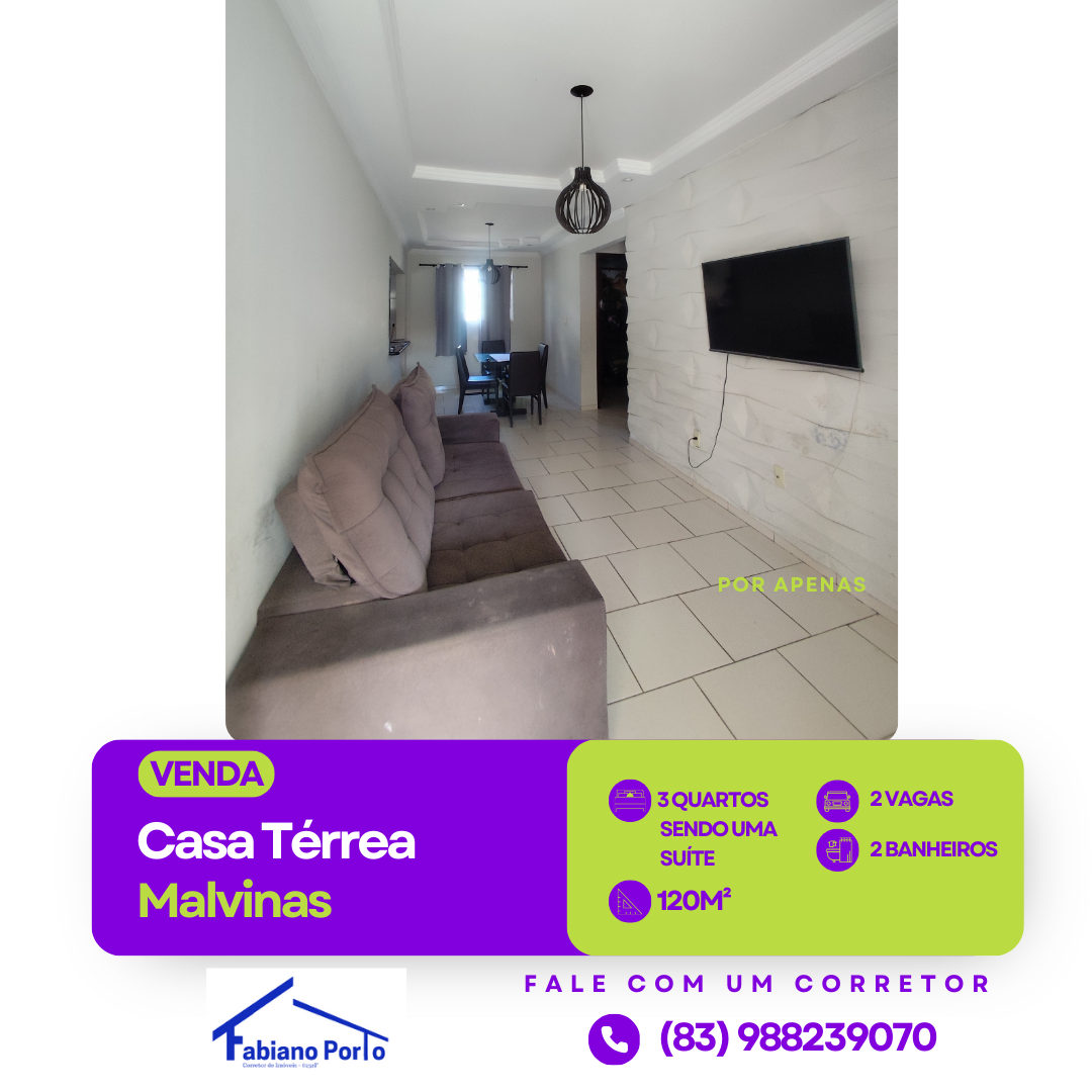 Imagem Casa com 3 Quartos à Venda, 120 m²em Malvinas - Campina Grande