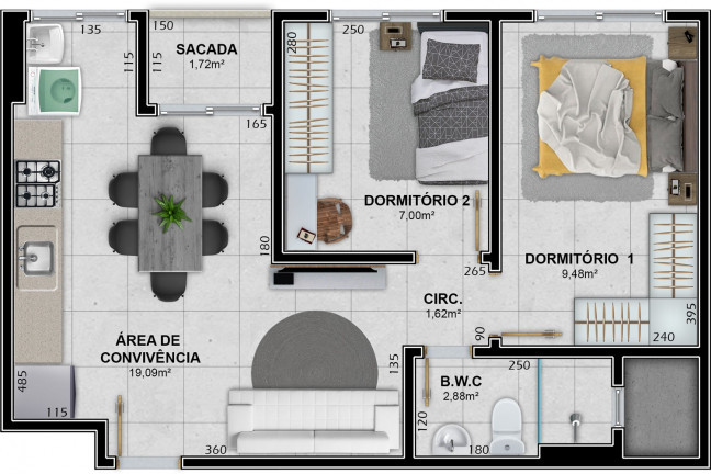 Imagem Apartamento com 2 Quartos à Venda, 53 m² em Santa Augusta - Criciúma Imagem Apartamento com 2 Quartos à Venda, 53 m² em Santa Augusta - Criciúma