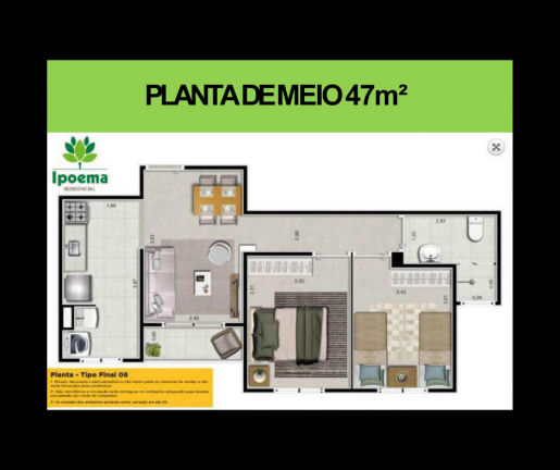 Apartamento com 2 Quartos à Venda, 47 m²em Vila Nova Parada - São Paulo