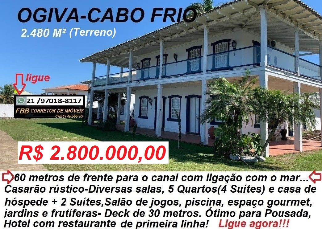 Imagem Casa com 7 Quartos à Venda, 2.480 m² em Ogiva - Cabo Frio Imagem Casa com 7 Quartos à Venda, 2.480 m² em Ogiva - Cabo Frio