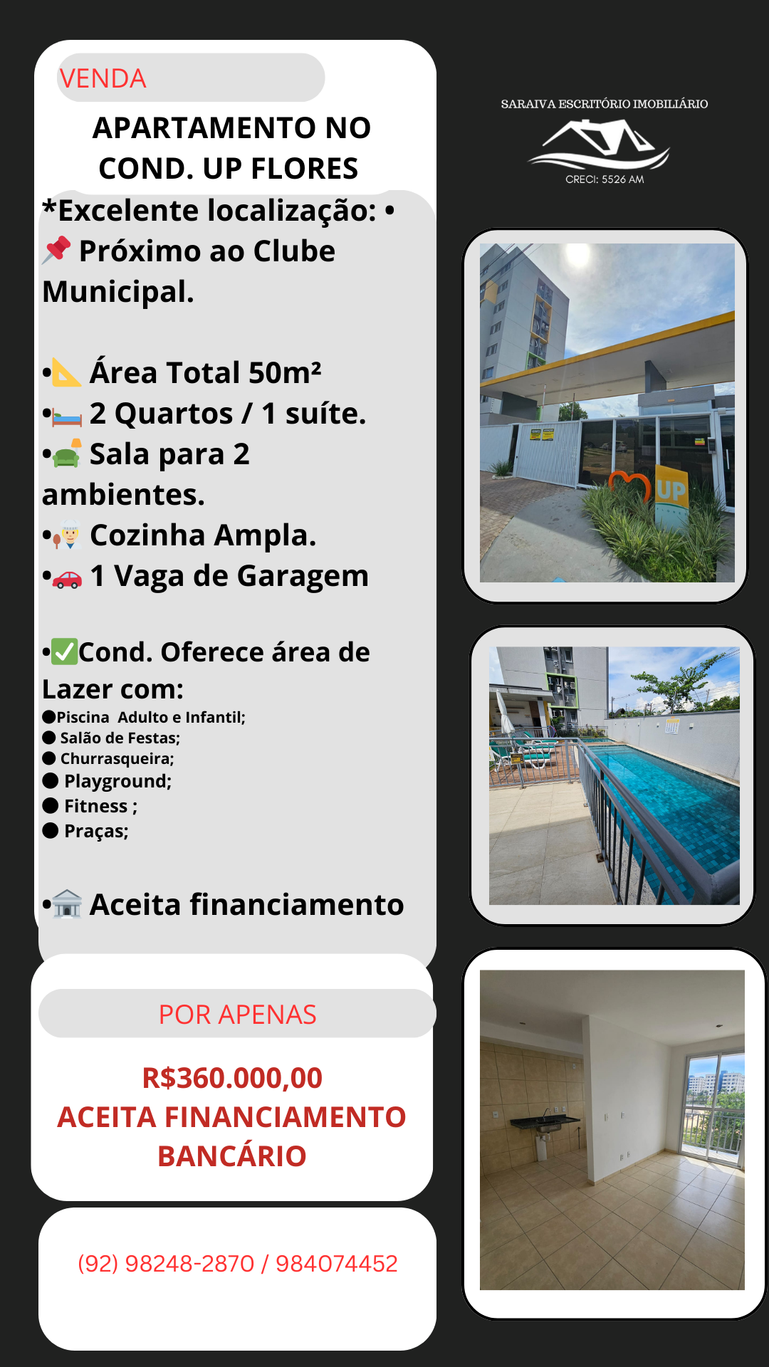 Apartamento com 2 Quartos à Venda, 50 m²em Flores - Manaus