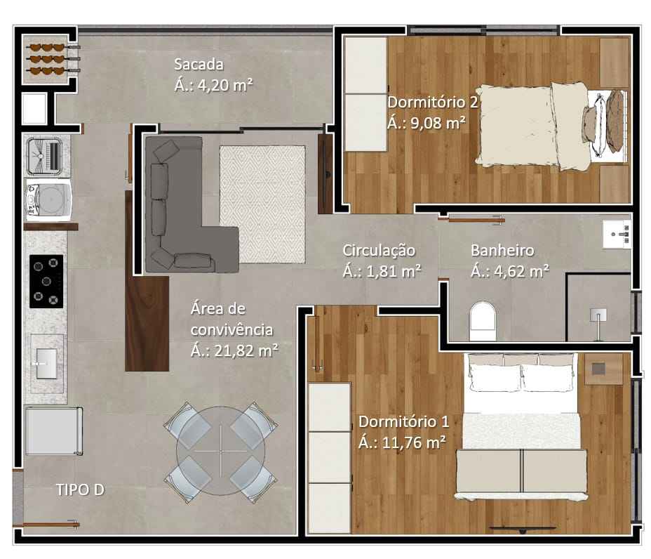 Imagem Apartamento com 2 Quartos à Venda, 60 m² em Universitário - Criciúma Imagem Apartamento com 2 Quartos à Venda, 60 m² em Universitário - Criciúma