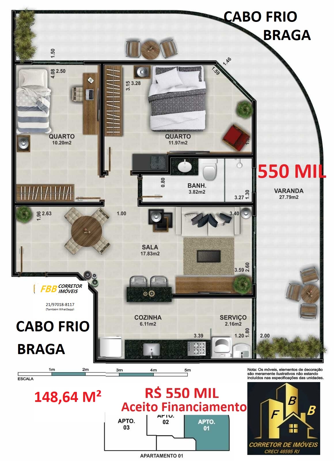 Imagem Apartamento com 2 Quartos à Venda, 149 m² em Braga - Cabo Frio