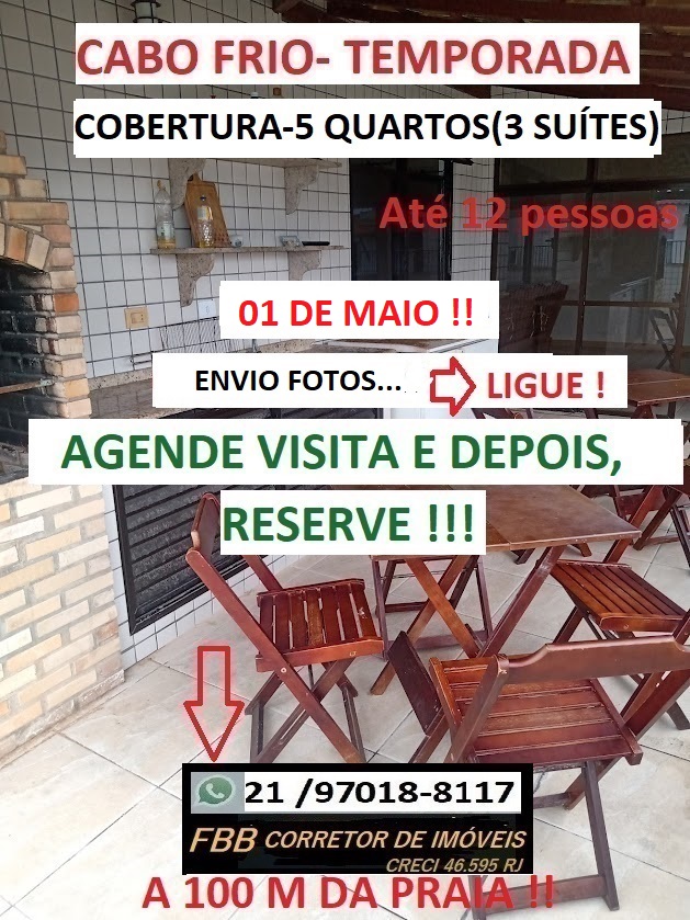 Imagem Cobertura com 5 Quartos para Temporada, 190 m² em Vila Nova - Cabo Frio