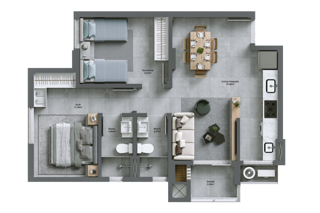 Imagem Apartamento com 2 Quartos à Venda, 67 m² em Comerciário - Criciúma