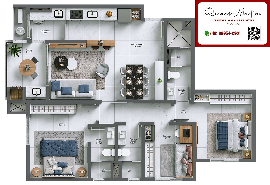 Imagem Apartamento com 3 Quartos à Venda, 93 m²em Santa Bárbara - Criciúma Imagem Apartamento com 3 Quartos à Venda, 93 m²em Santa Bárbara - Criciúma