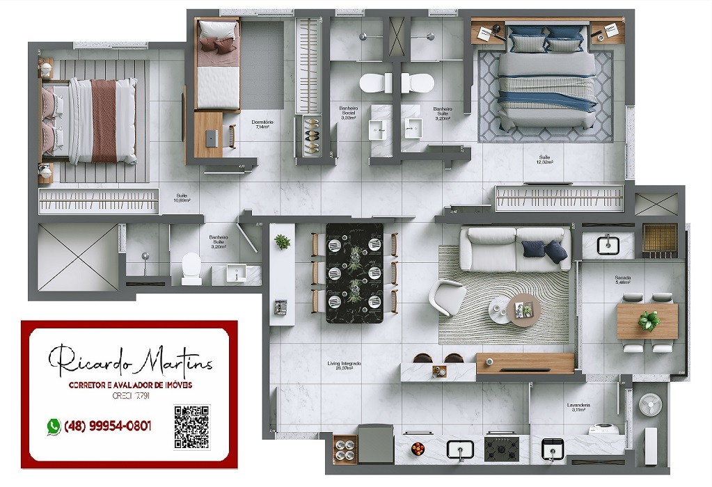 Imagem Apartamento com 3 Quartos à Venda, 93 m²em Santa Bárbara - Criciúma Imagem Apartamento com 3 Quartos à Venda, 93 m²em Santa Bárbara - Criciúma