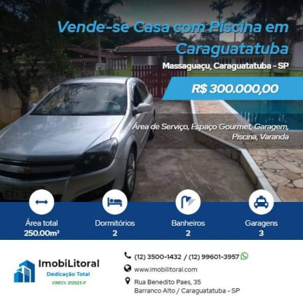 Casa com 2 Quartos à Venda, 250 m² em Massaguaçu - Caraguatatuba