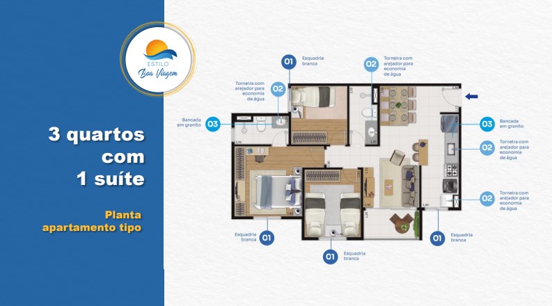 Imagem Apartamento com 3 Quartos à Venda, 58 m² em - Imagem Apartamento com 3 Quartos à Venda, 58 m² em -