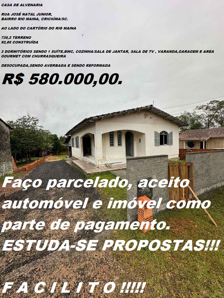 Casa com 3 Quartos à Venda, 92 m²em Rio Maina - Criciúma