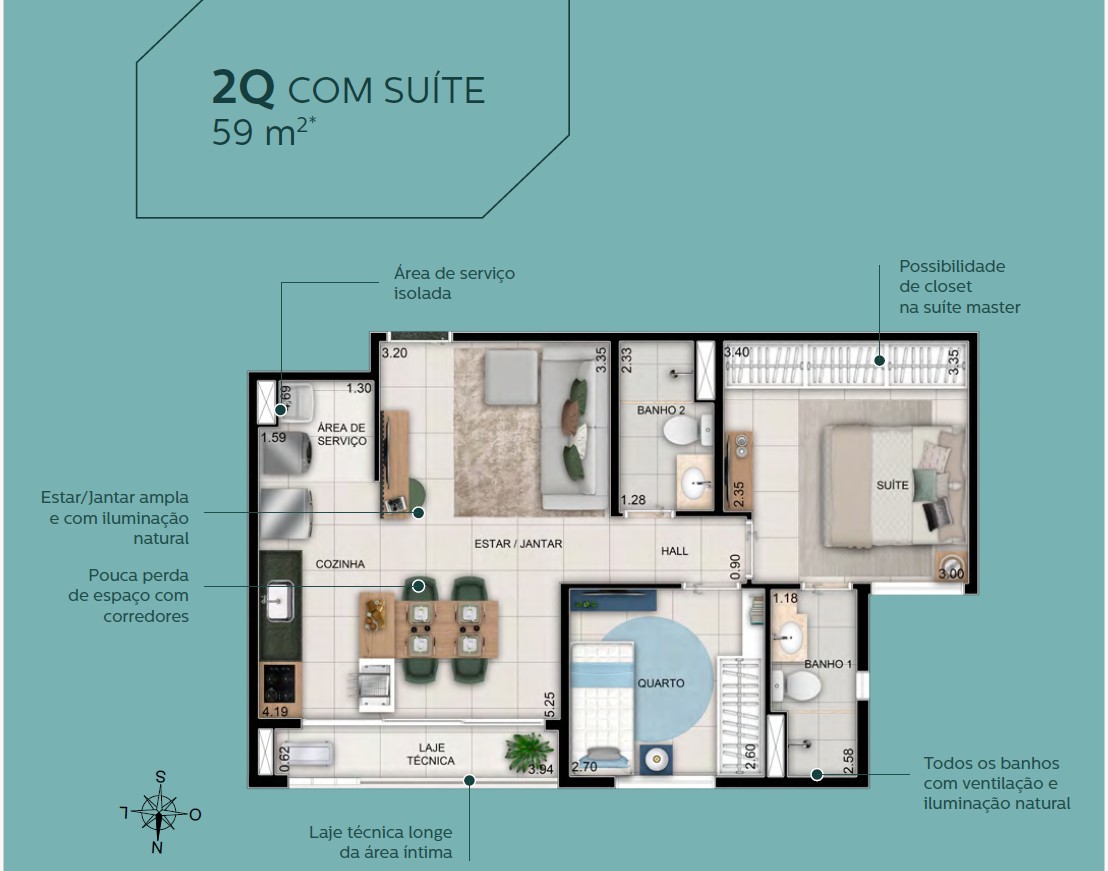 Apartamento com 2 Quartos à Venda, 59 m² em Setor Bueno - Goiânia