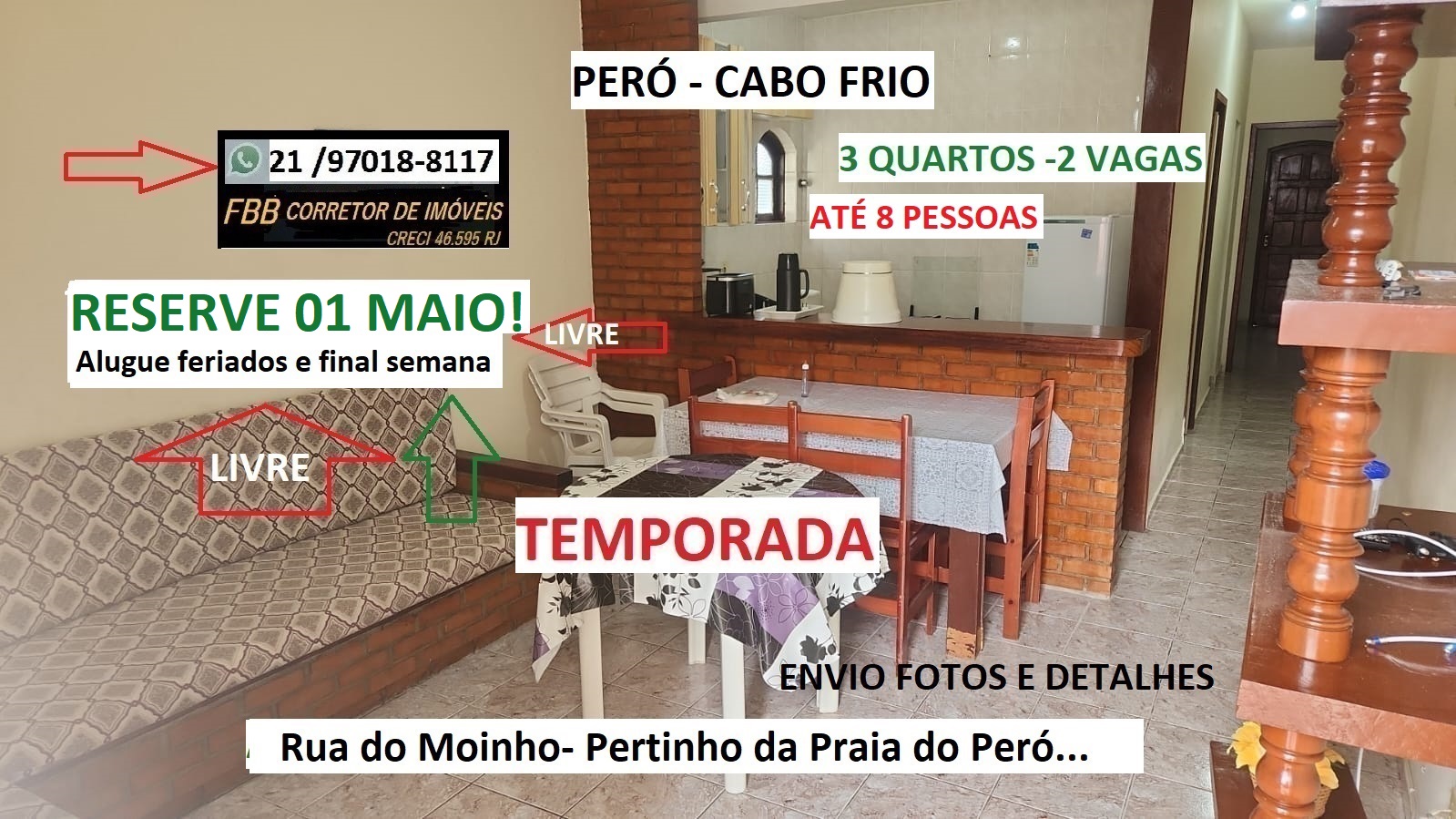 Casa de Condomínio com 3 Quartos para Temporada, 70 m² em Peró - Cabo Frio