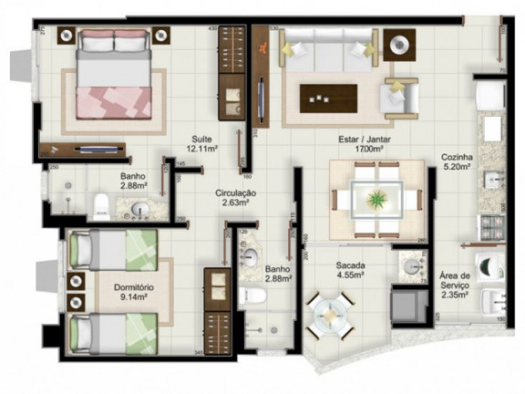 Imagem Apartamento com 2 Quartos à Venda, 81 m² em São Cristóvão - Criciúma Imagem Apartamento com 2 Quartos à Venda, 81 m² em São Cristóvão - Criciúma