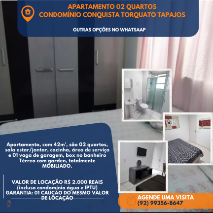 Imagem Apartamento com 2 Quartos para Alugar, 42 m² em Tarumã-Açu - Manaus Imagem Apartamento com 2 Quartos para Alugar, 42 m² em Tarumã-Açu - Manaus