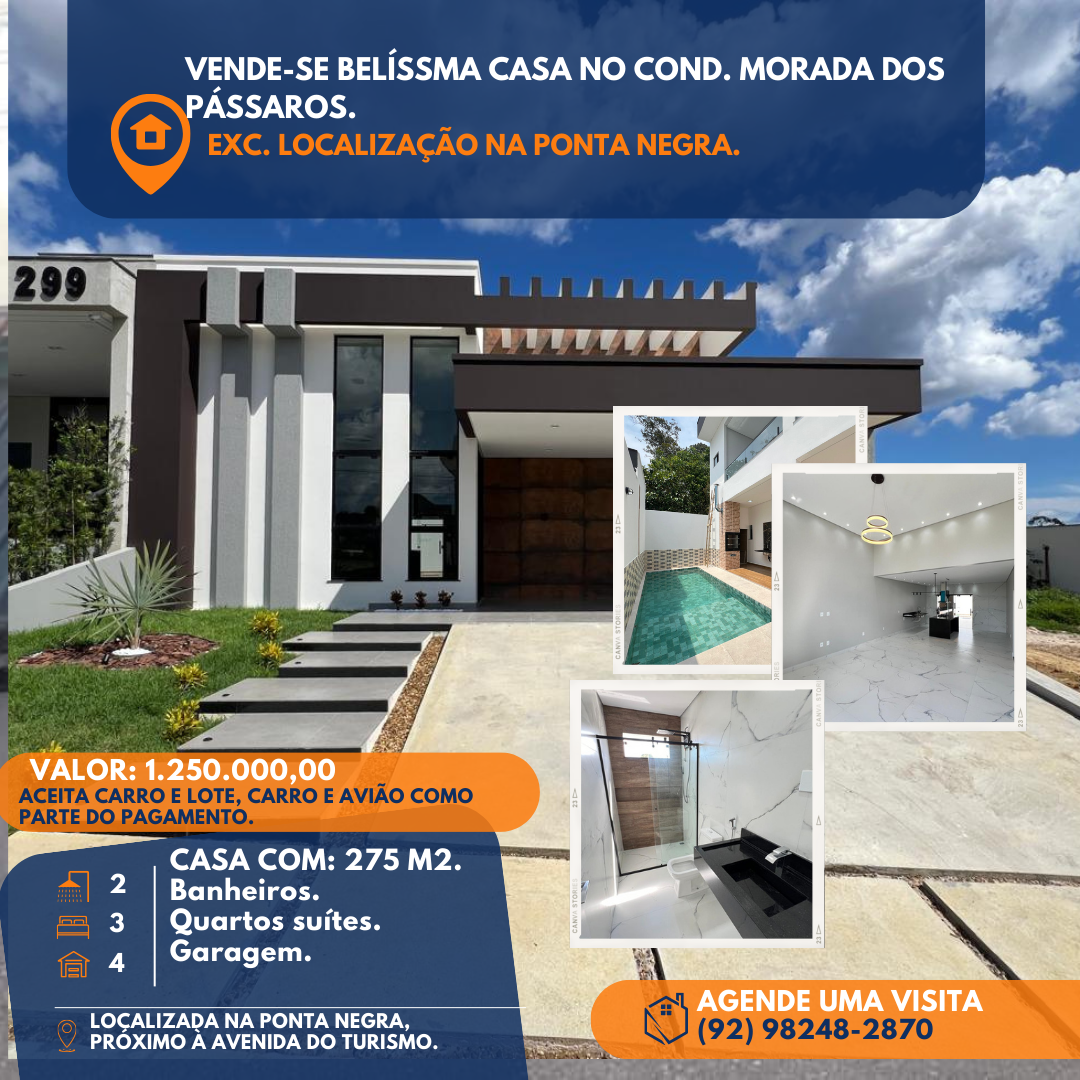 Casa de Condomínio com 3 Quartos à Venda, 170 m²em Ponta Negra - Manaus
