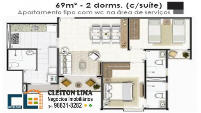 Imagem Apartamento com 2 Quartos à Venda, 69 m² em Lagoa Nova - Natal