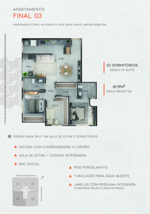 Imagem Apartamento com 3 Quartos à Venda, 78 m²em São Cristóvão - Criciúma Imagem Apartamento com 3 Quartos à Venda, 78 m²em São Cristóvão - Criciúma