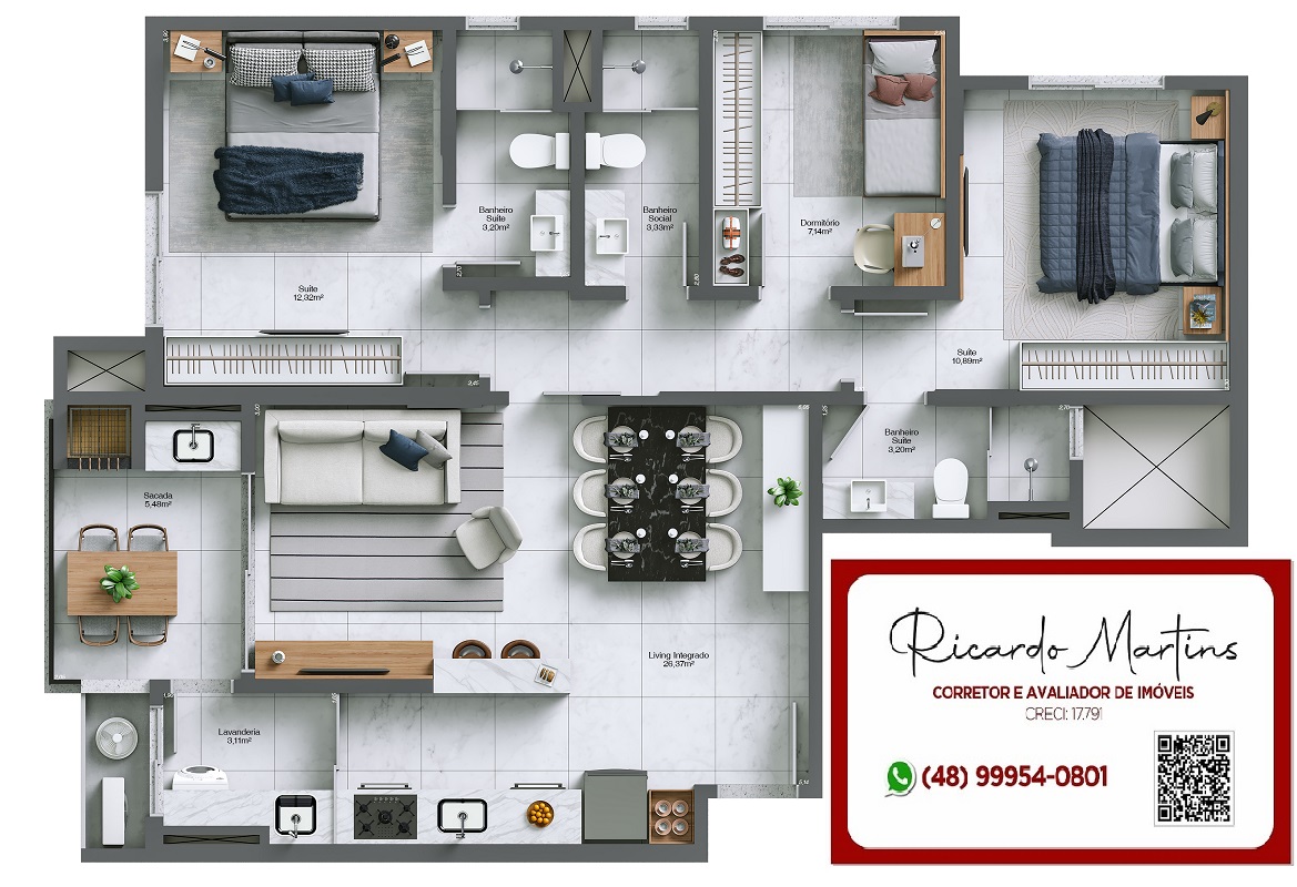 Imagem Apartamento com 3 Quartos à Venda, 93 m²em Santa Bárbara - Criciúma Imagem Apartamento com 3 Quartos à Venda, 93 m²em Santa Bárbara - Criciúma