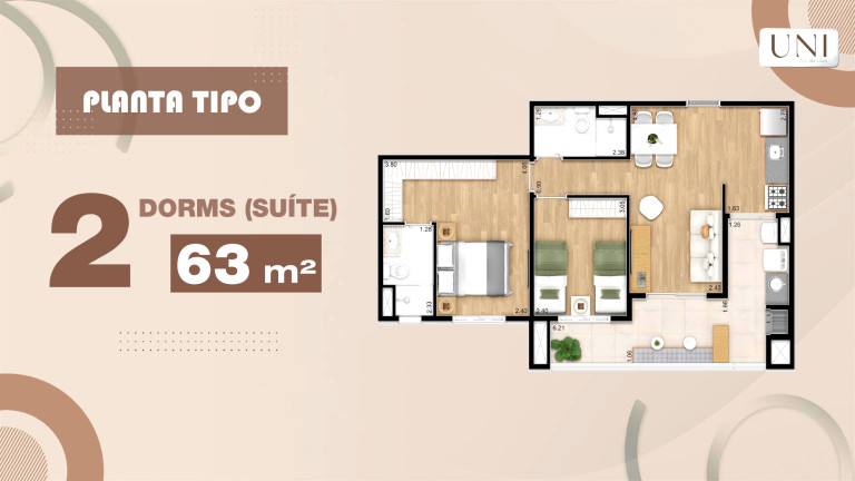 Imagem Apartamento com 2 Quartos à Venda, 63 m²em  - 