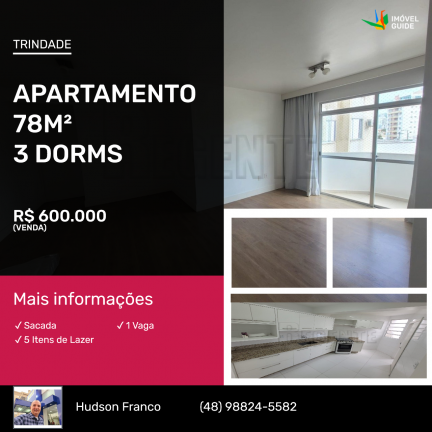 Apartamento com 3 Quartos à Venda, 78 m² em Trindade - Florianópolis