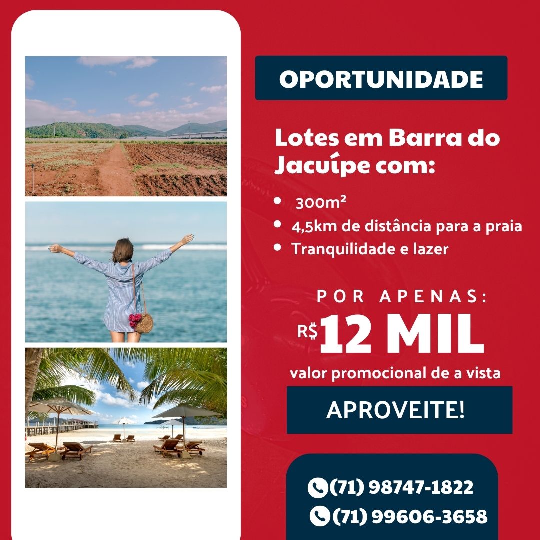 Imagem Terreno à Venda, 300 m²em Barra do Jacuípe - Camaçari Imagem Terreno à Venda, 300 m²em Barra do Jacuípe - Camaçari