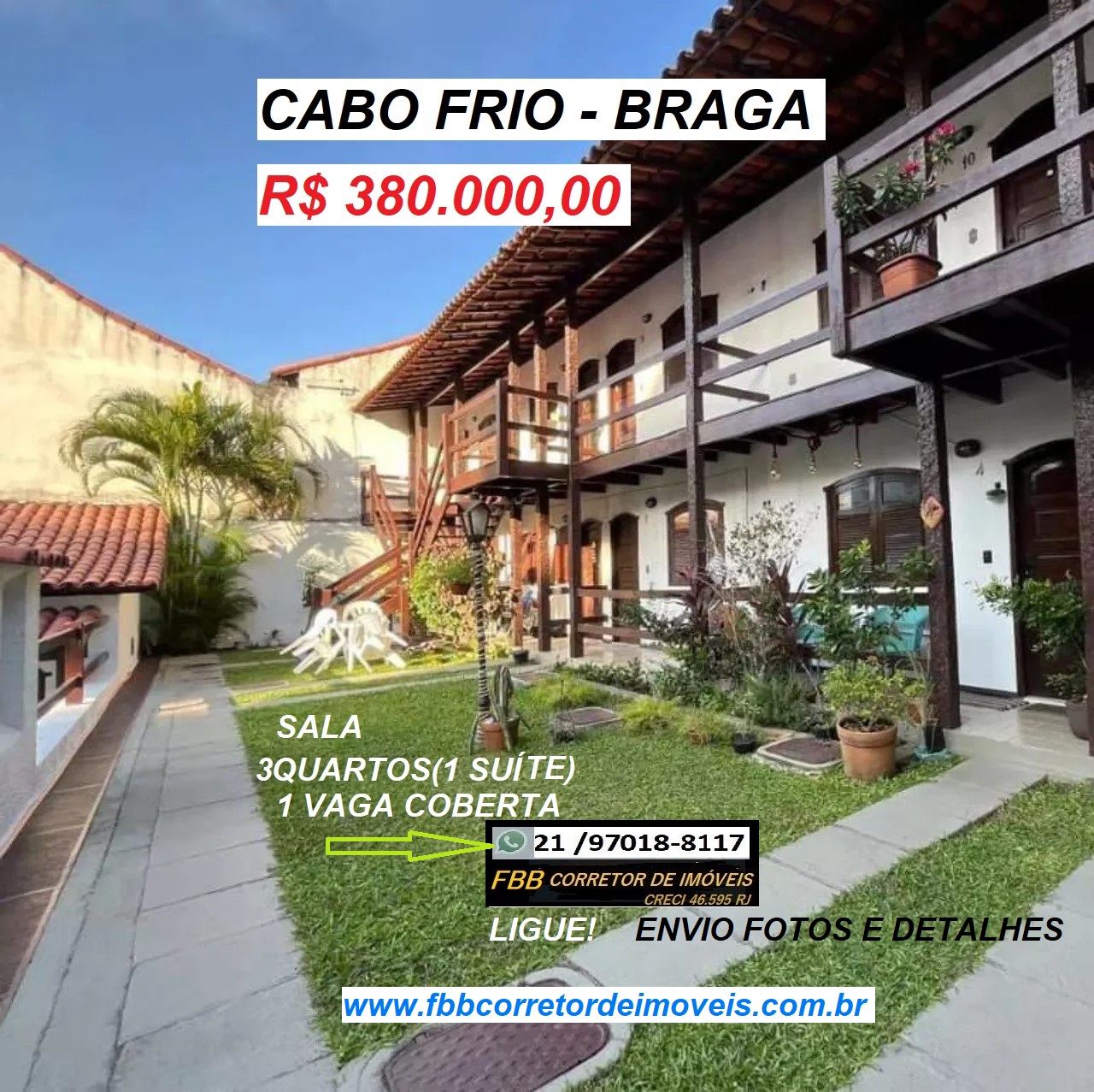 Casa de Condomínio com 3 Quartos à Venda, 70 m² em Braga - Cabo Frio