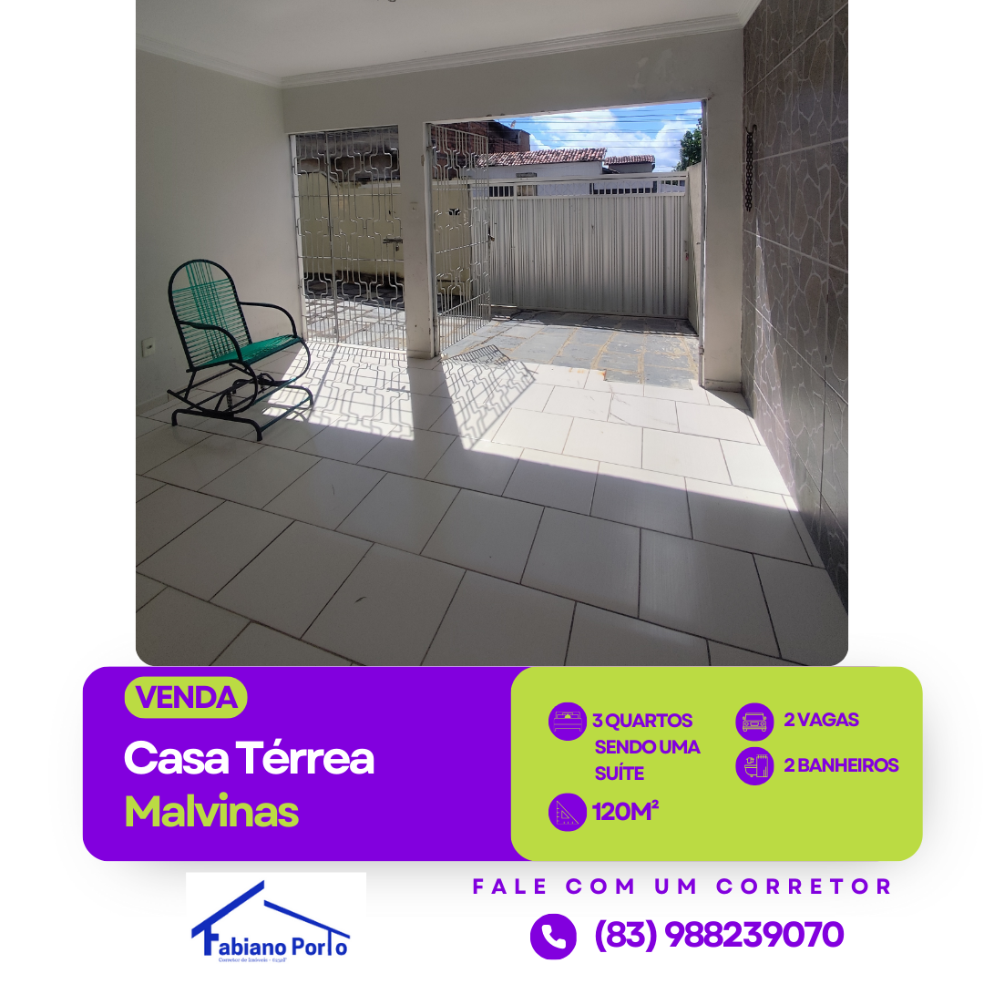 Imagem Casa com 3 Quartos à Venda, 120 m²em Malvinas - Campina Grande