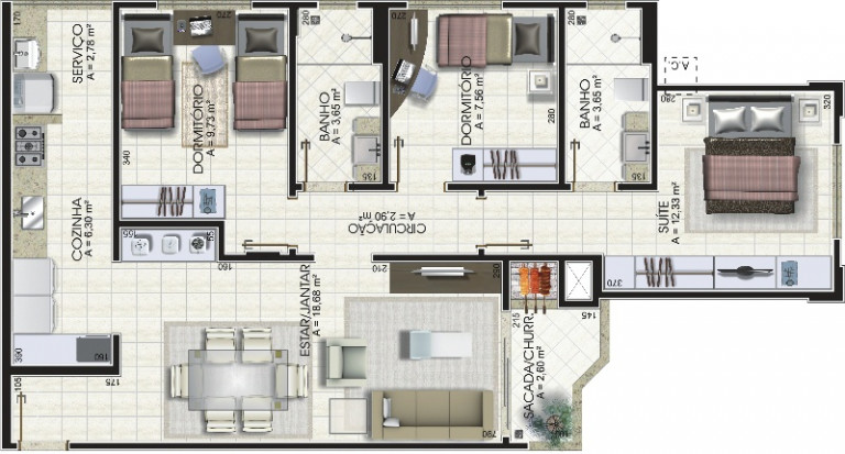 Imagem Apartamento com 3 Quartos à Venda, 114 m² em Michel - Criciúma Imagem Apartamento com 3 Quartos à Venda, 114 m² em Michel - Criciúma