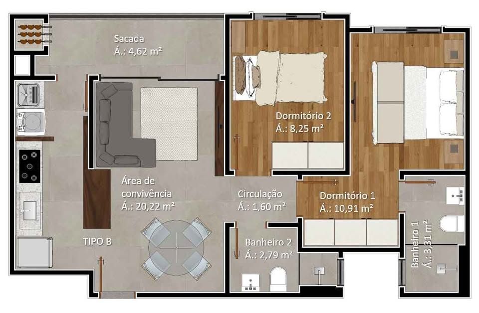 Imagem Apartamento com 2 Quartos à Venda, 60 m² em Universitário - Criciúma Imagem Apartamento com 2 Quartos à Venda, 60 m² em Universitário - Criciúma