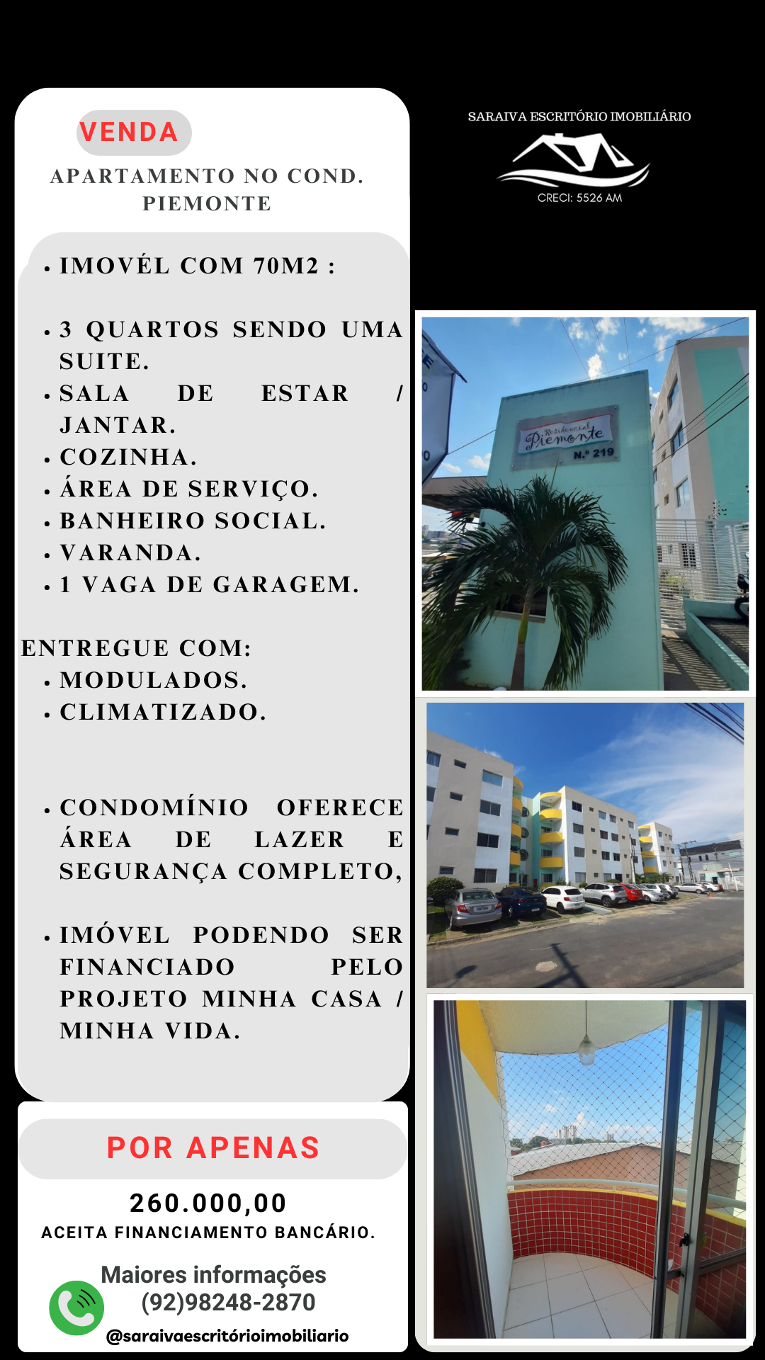 Foto do imóvel Apartamento com 3 Quartos à Venda, 70 m²em São Francisco - Manaus Foto do imóvel Apartamento com 3 Quartos à Venda, 70 m²em São Francisco - Manaus