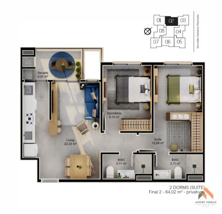 Apartamento com 2 Quartos à Venda, 64 m²