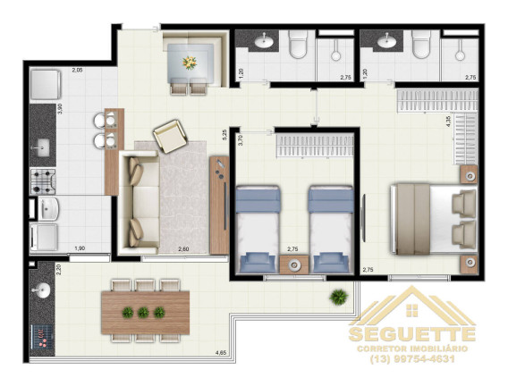 Imagem Apartamento com 2 Quartos à Venda, 73 m² em Vila Alzira - Guarujá