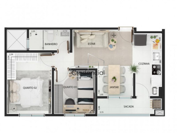 Imagem Apartamento com 2 Quartos à Venda, 48 m² em Boqueirão - Curitiba Imagem Apartamento com 2 Quartos à Venda, 48 m² em Boqueirão - Curitiba