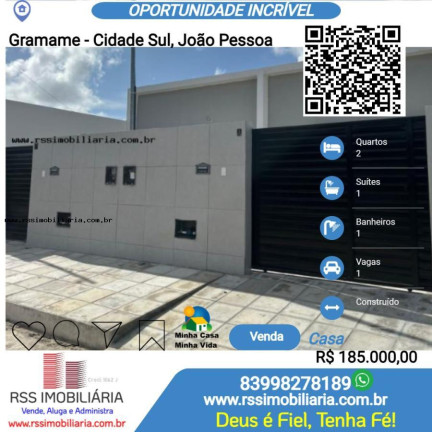 Casa com 2 Quartos à Venda, 56 m² em Gramame - Cidade Sul - João Pessoa
