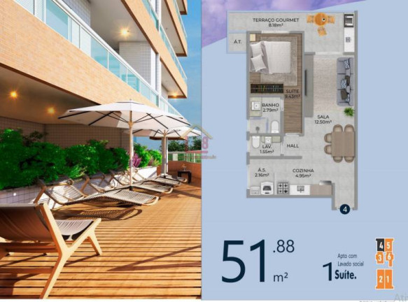 Imagem Apartamento com 1 Quarto à Venda, 51 m² Imagem Apartamento com 1 Quarto à Venda, 51 m²