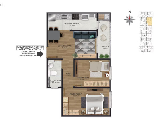 Imagem Apartamento com 2 Quartos à Venda, 52 m² em Bairro Camobi - Santa Maria Imagem Apartamento com 2 Quartos à Venda, 52 m² em Bairro Camobi - Santa Maria