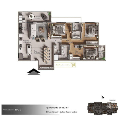 Imagem Apartamento com 3 Quartos à Venda, 123 m² em Barreiros - São José Imagem Apartamento com 3 Quartos à Venda, 123 m² em Barreiros - São José