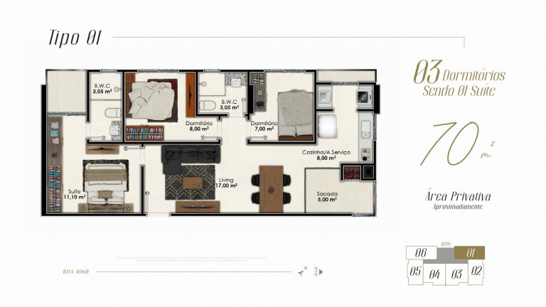 Apartamento com 3 Quartos à Venda, 70 m² em Morretes - Itapema