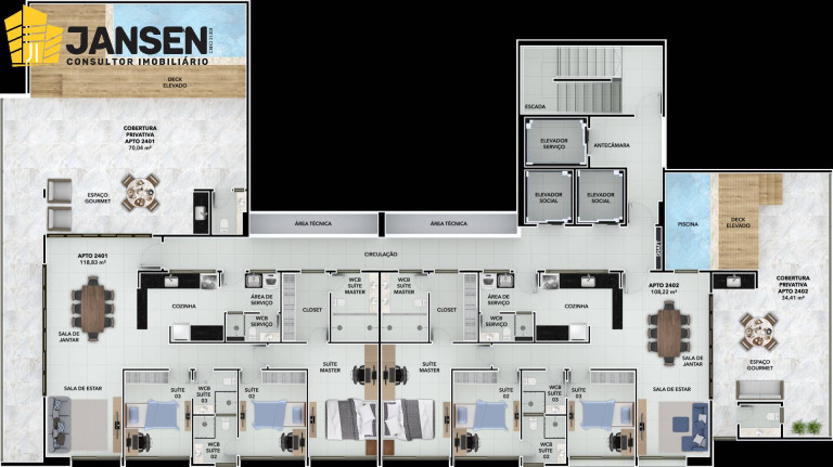 Imagem Apartamento com 2 Quartos à Venda, 61 m² em João Agripino - João Pessoa